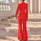 Women's Wide-Leg Wedding Suit Red Blazer Trousers Set Event Pantsuit