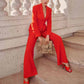 Women's Wide-Leg Wedding Suit Red Blazer Trousers Set Event Pantsuit