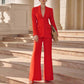 Women's Wide-Leg Wedding Suit Red Blazer Trousers Set Event Pantsuit