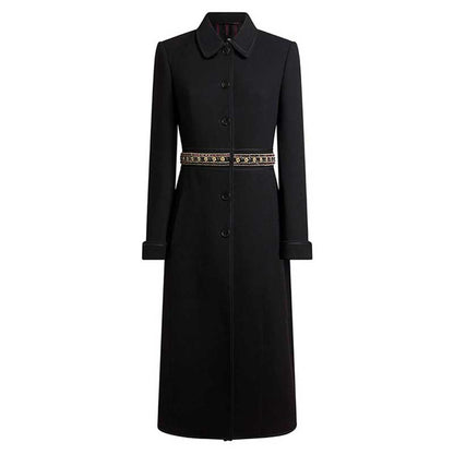 Elegant women's winter wool coat in black with a stylish belted waist for warmth and sophistication
