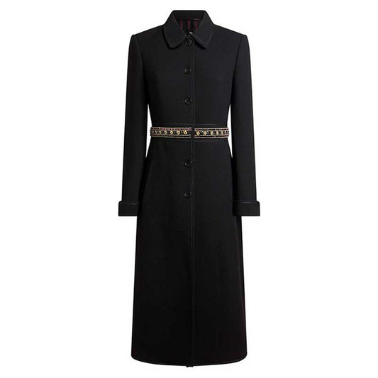 Elegant women's winter wool coat in black with a stylish belted waist for warmth and sophistication