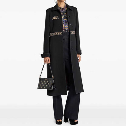 Elegant women's winter wool coat featuring a stylish embroidery and a classic design for cold weather.