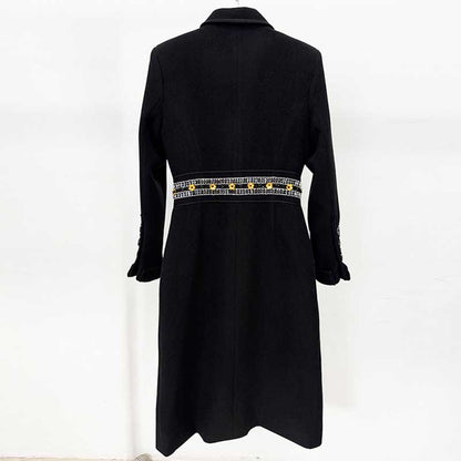Black sd-hk women's winter wool coat with a decorative belt design for stylish warmth