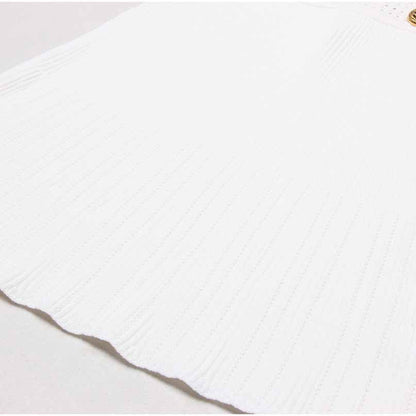 Women's Button-embellished Knitted Dress V-neck Mini Dress in White