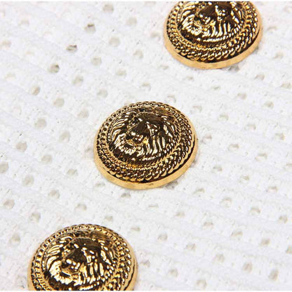 Women's Button-embellished Knitted Dress V-neck Mini Dress in White