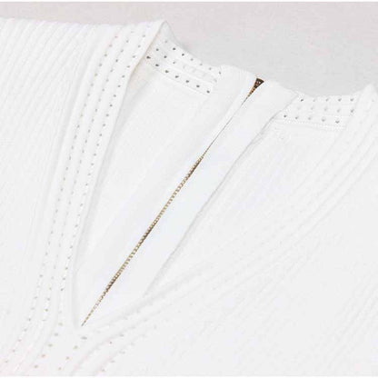 Women's Button-embellished Knitted Dress V-neck Mini Dress in White
