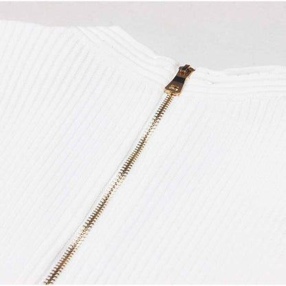 Women's Button-embellished Knitted Dress V-neck Mini Dress in White