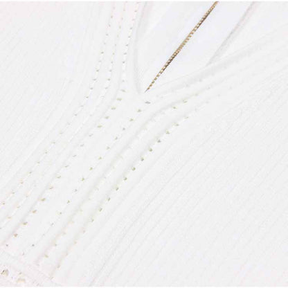 Women's Button-embellished Knitted Dress V-neck Mini Dress in White