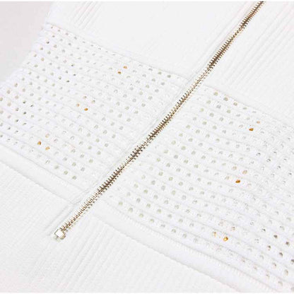 Women's Button-embellished Knitted Dress V-neck Mini Dress in White