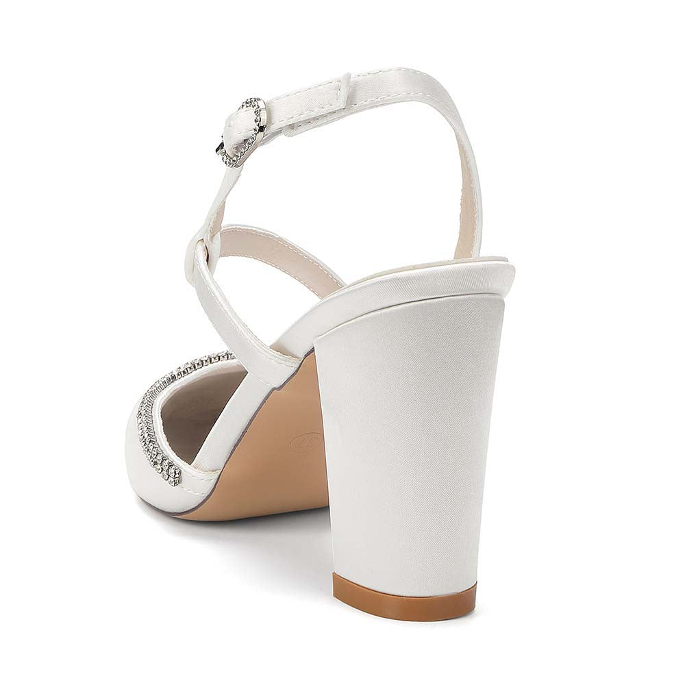Women's High Heel Sandals with Rhinestones, Crisscross T-Strap Buckle, Chunky Heel & Peep Toe