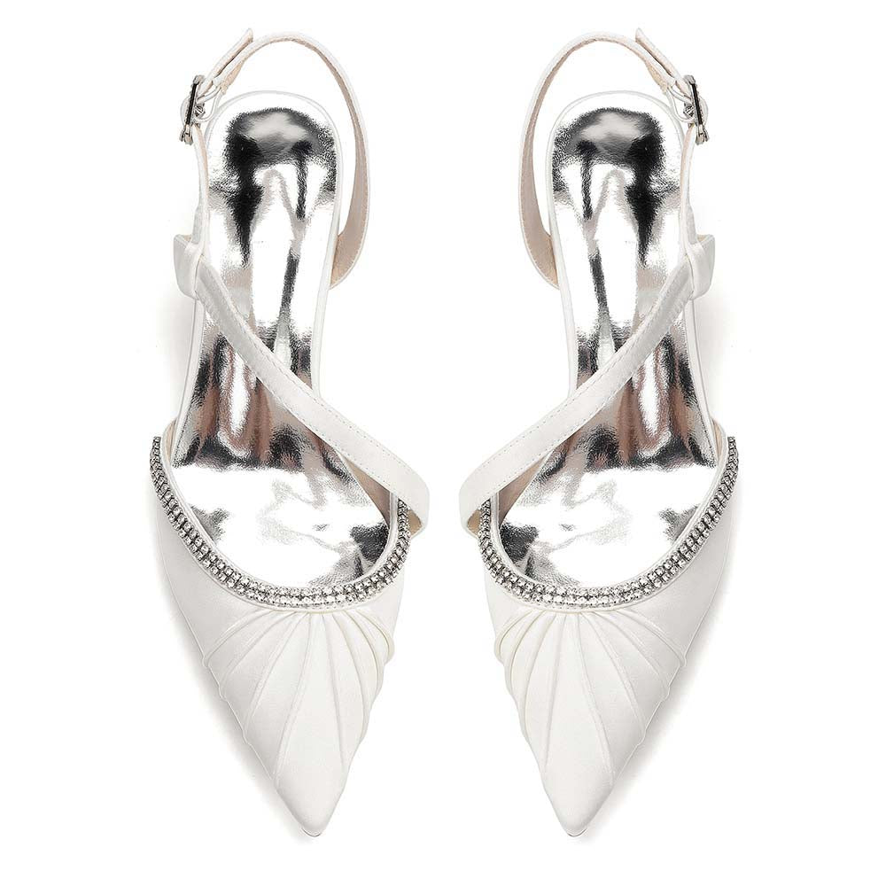 Women's High Heel Sandals with Rhinestones, Crisscross T-Strap Buckle, Chunky Heel & Peep Toe