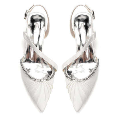 Women's High Heel Sandals with Rhinestones, Crisscross T-Strap Buckle, Chunky Heel & Peep Toe