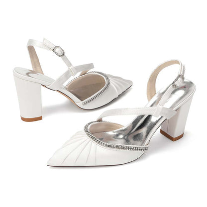 Women's High Heel Sandals with Rhinestones, Crisscross T-Strap Buckle, Chunky Heel & Peep Toe