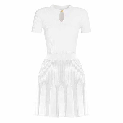 Women's Knitted Skater Short Dress Ribbed Mini Dress in Black