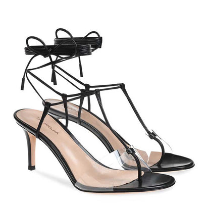 Womens Ankle Strappy Heeled Sandals Clear PVC Pumps
