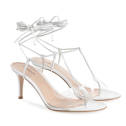 Womens Ankle Strappy Heeled Sandals Clear PVC Pumps