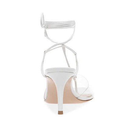 Womens Ankle Strappy Heeled Sandals Clear PVC Pumps