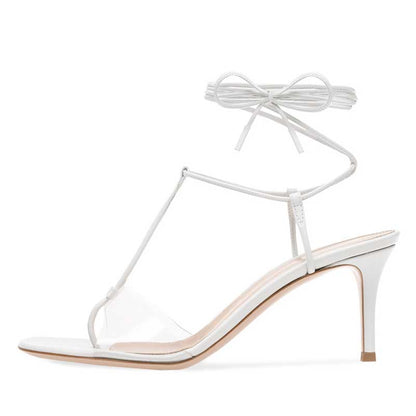 Womens Ankle Strappy Heeled Sandals Clear PVC Pumps