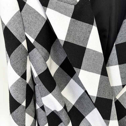 Womens Belted Black Blazer With Check Pattern Coat