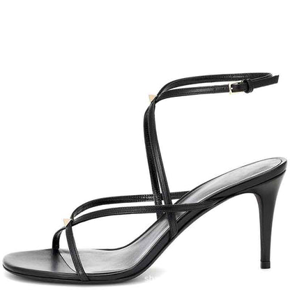 Womens Black Strappy Heeled Sandals Classic Heels