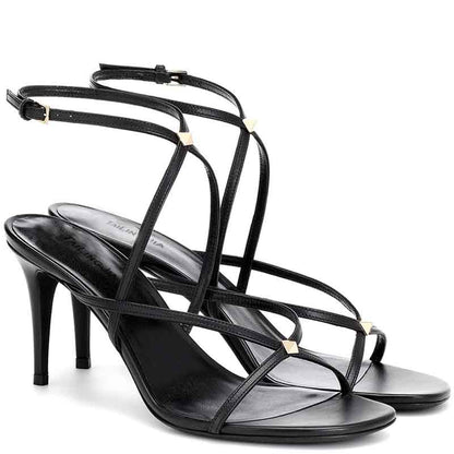 Womens Black Strappy Heeled Sandals Classic Heels