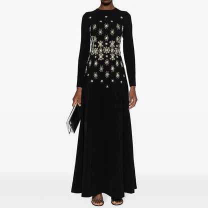 Womens High Collar Black Beaded Long Formal Dress Prom Gown