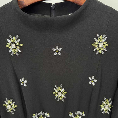 Womens High Collar Black Beaded Long Formal Dress Prom Gown