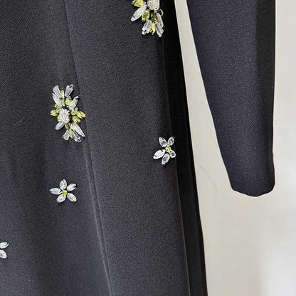 Womens High Collar Black Beaded Long Formal Dress Prom Gown