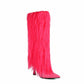 Womens Knee High Boots Pull on High Stilettos Feather Fur Boots