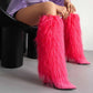 Womens Knee High Boots Pull on High Stilettos Feather Fur Boots