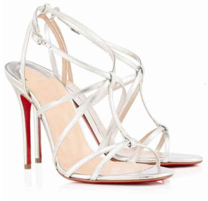 Womens Metallic Strappy Sandals Dress Heels
