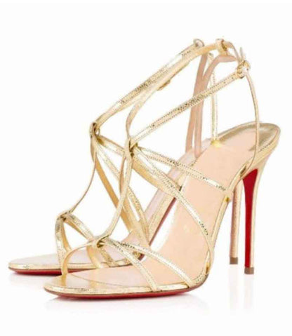 Womens Metallic Strappy Sandals Dress Heels