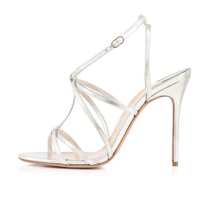 Womens Metallic Strappy Sandals Dress Heels