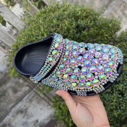 Womens Multicolor Closed Toe Clog Shoes Rhinestone Beads Slip-On Mules