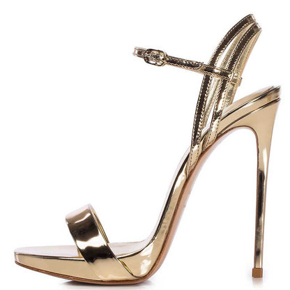 Womens Patent-Leather Sandals Buckle Straps High Heels