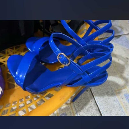 Womens Patent-Leather Sandals Buckle Straps High Heels
