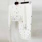 Womens Standard Collar Studded Diamond Crystal Midi Skirt Suit