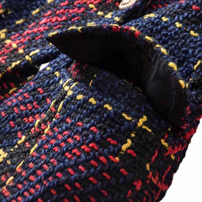 Womens Vintage Double Breasted Tweed Blazer Checkered Coat