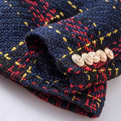 Womens Vintage Double Breasted Tweed Blazer Checkered Coat