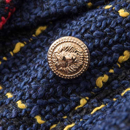 Womens Vintage Double Breasted Tweed Blazer Checkered Coat