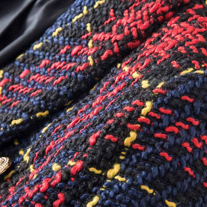 Womens Vintage Double Breasted Tweed Blazer Checkered Coat