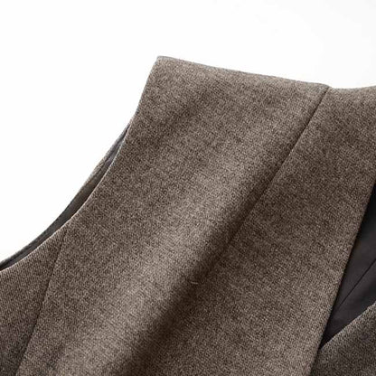 Wool Blend Single-Breasted Vest Dress with Belt