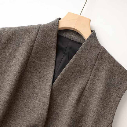 Wool Blend Single-Breasted Vest Dress with Belt