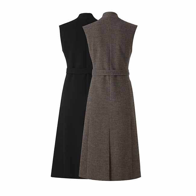 Wool Blend Single-Breasted Vest Dress with Belt