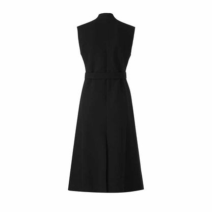 Wool Blend Single-Breasted Vest Dress with Belt