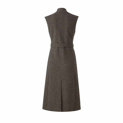 Wool Blend Single-Breasted Vest Dress with Belt