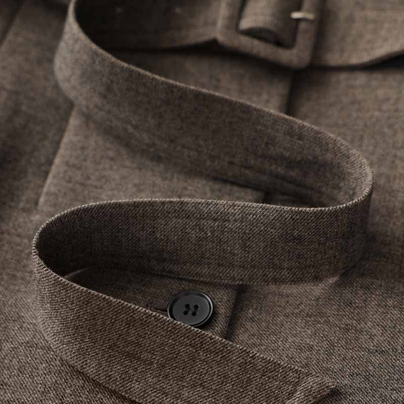 Wool Blend Single-Breasted Vest Dress with Belt