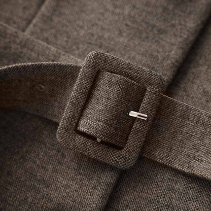 Wool Blend Single-Breasted Vest Dress with Belt