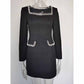 Wool Blend Square Neck Beaded Mini dress Black Short Dress