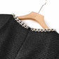 Wool Blend Square Neck Beaded Mini dress Black Short Dress